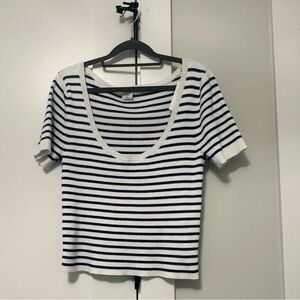 Abercrombie Striped Knit Top XL Navy White Scoop Neck NWT